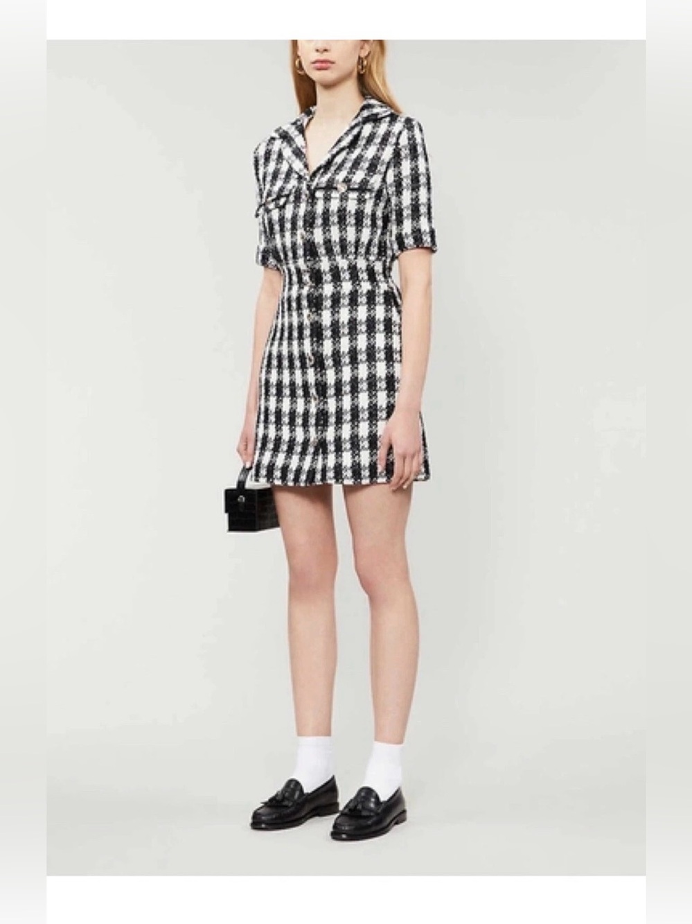 Maje Black and White Check Tweed Mini Dress